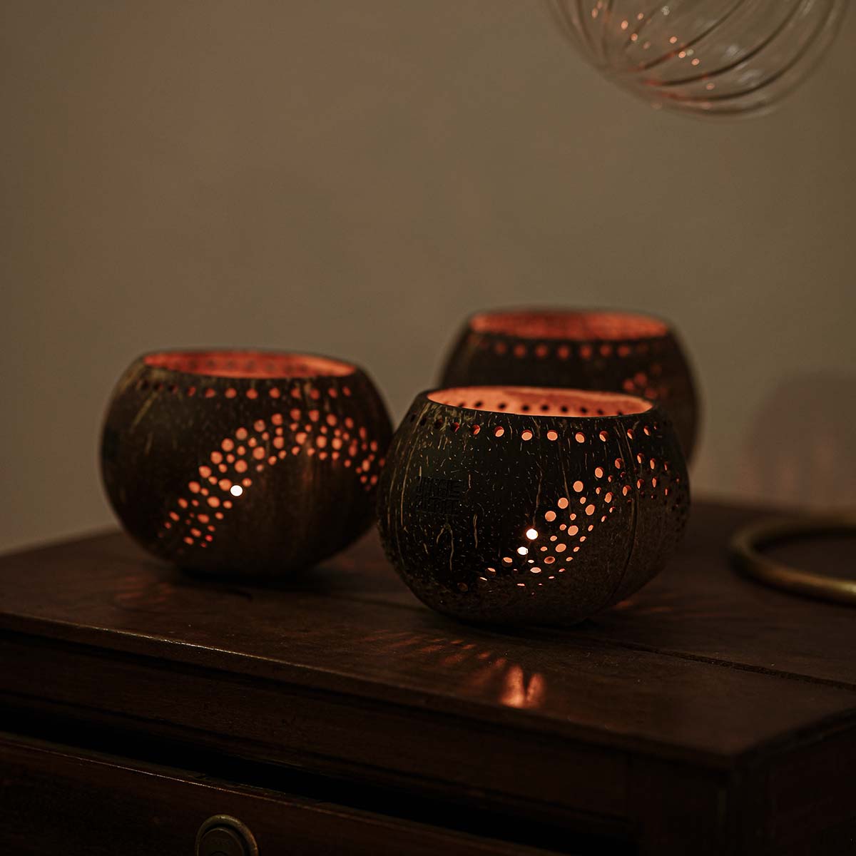 Coconut Shell Tea Light Holder Set | Eco-Friendly, Unique & Unusual Tea Light Base-6